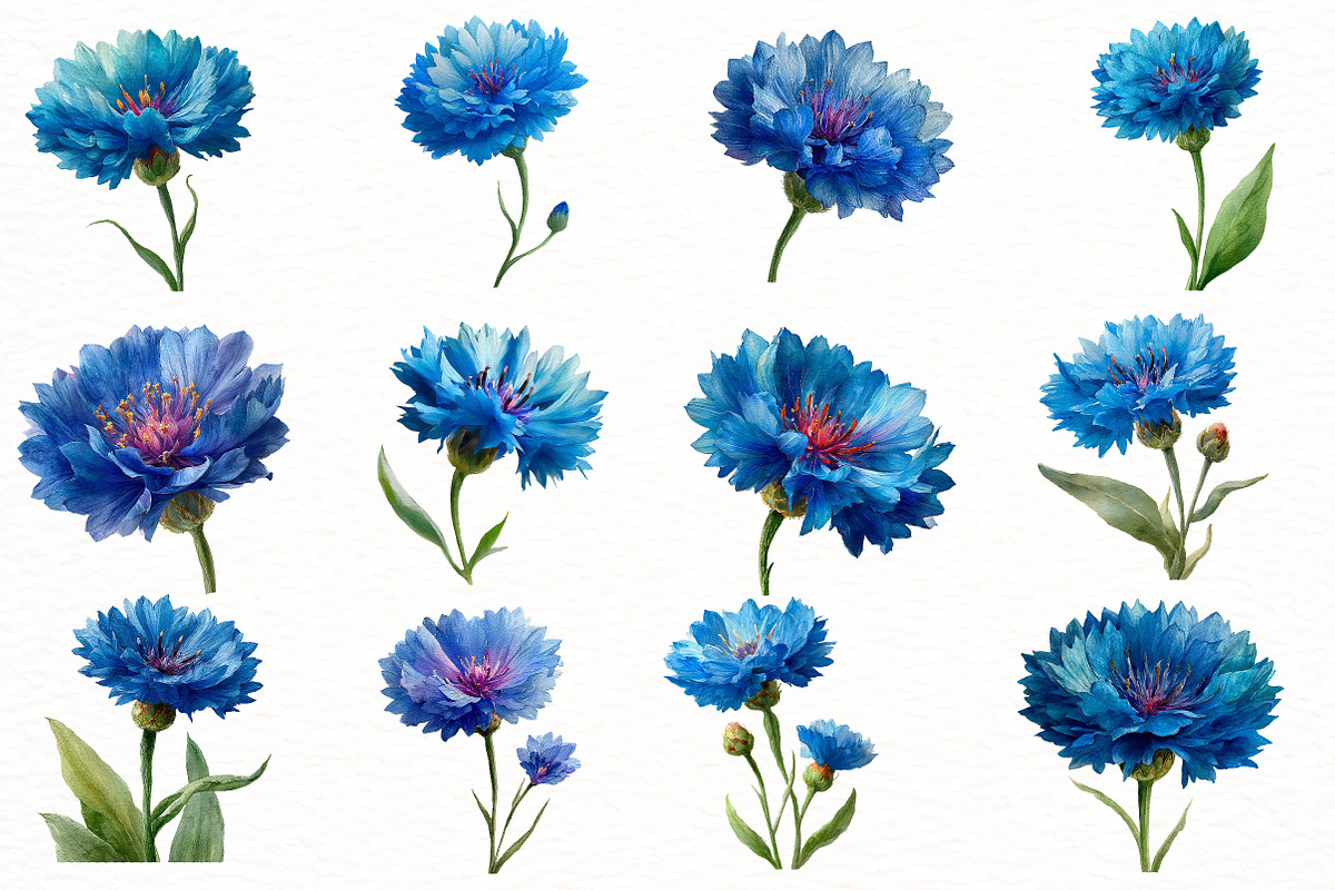 Whimsical cornflower Flower Clipar, an Illustration by Designworld (Photo 2 of 7)