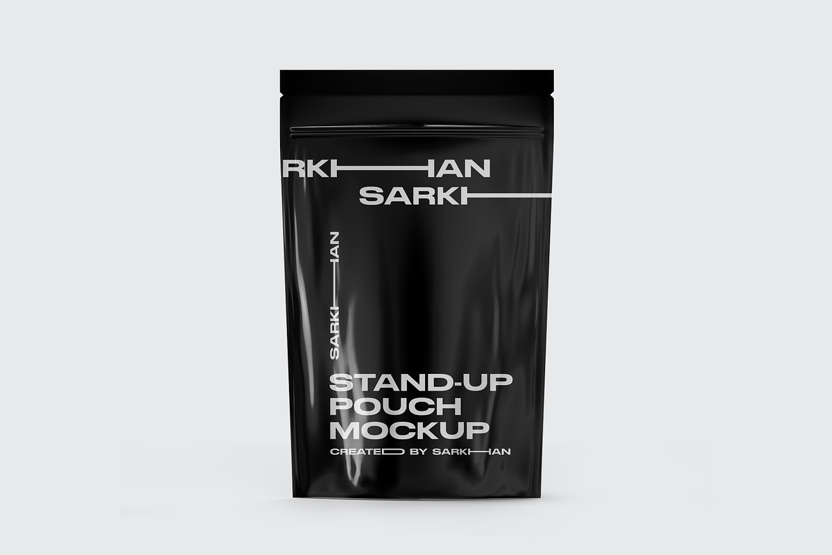 Glossy Stand Up Pouch W Zipper, a Packaging Mockup by _Adroit_ (Photo 2 of 5)