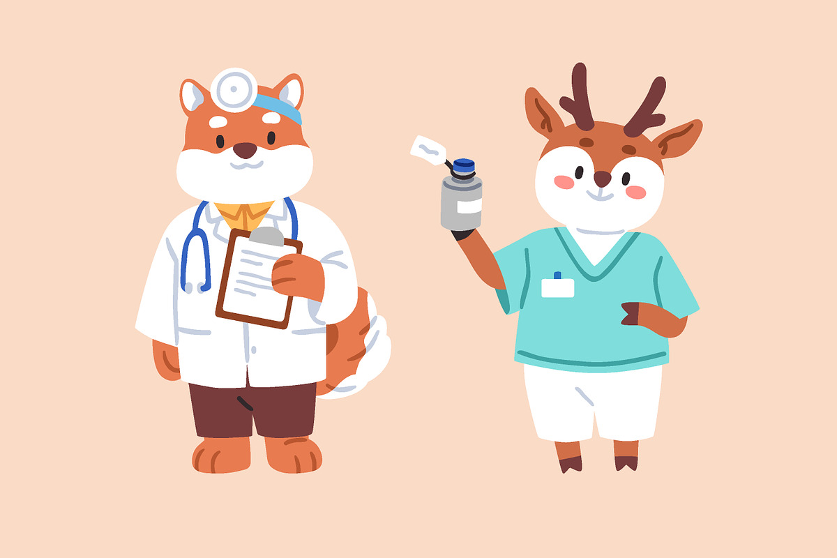 Cute, funny animal doctors set, an Animal Illustration by Good Studio (Photo 4 of 8)