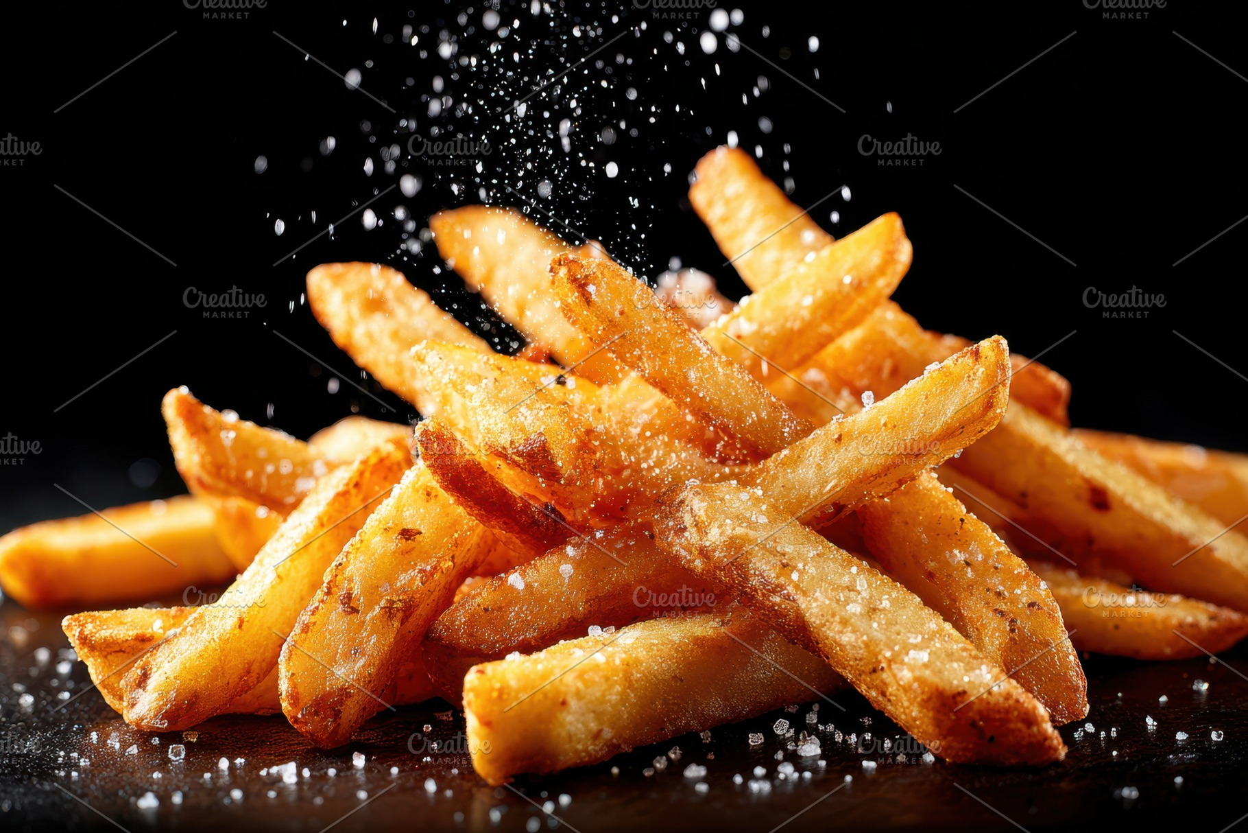Golden crispy french fries with sea salt, a Food & Drink Photo by AlyaAnd