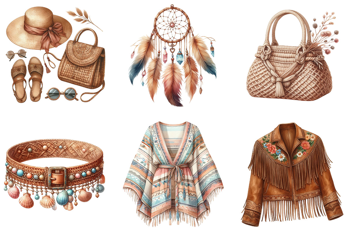Watercolor Boho Fashion Clipart, an Illustration by DreamArtGraphic (Photo 4 of 5)