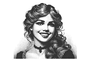 Smiling Woman Portrait engraving, a Person Illustration by AlexArt