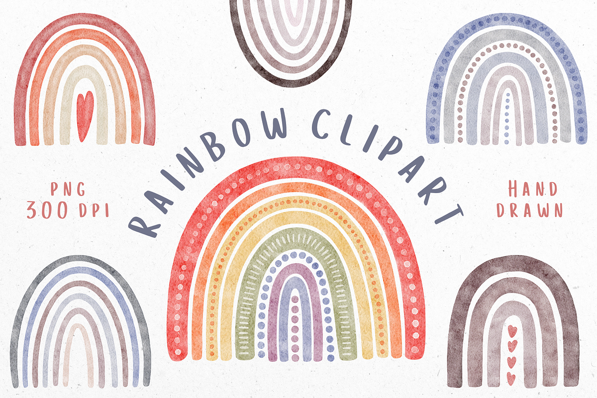 Watercolor Rainbow Clipart PNG, a Decorative Illustration by Kat Anti (Photo 1 of 6)