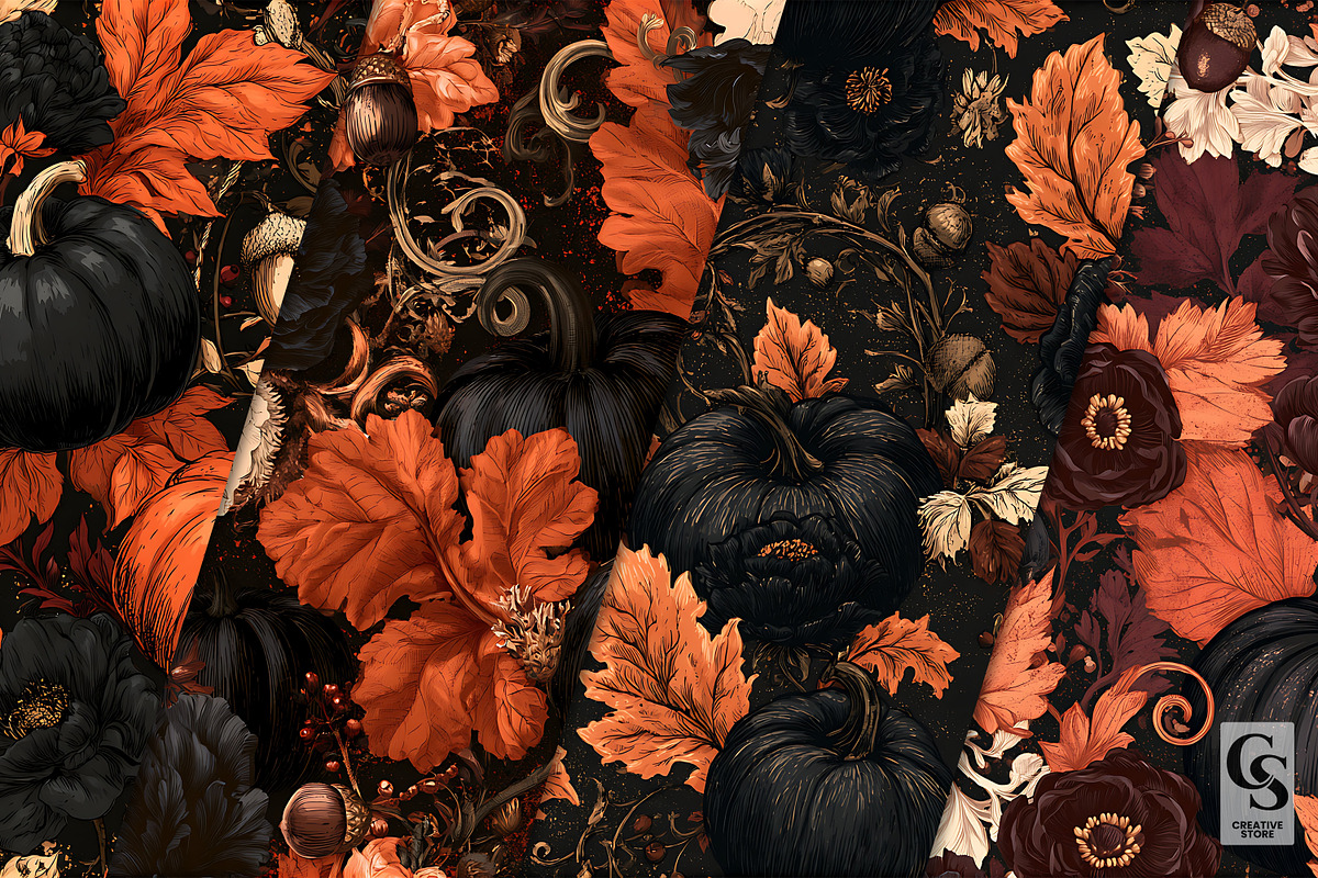 Gothic Autumn Pumpkins Digital Paper, a Pattern Graphic by Creative Store (Photo 2 of 5)