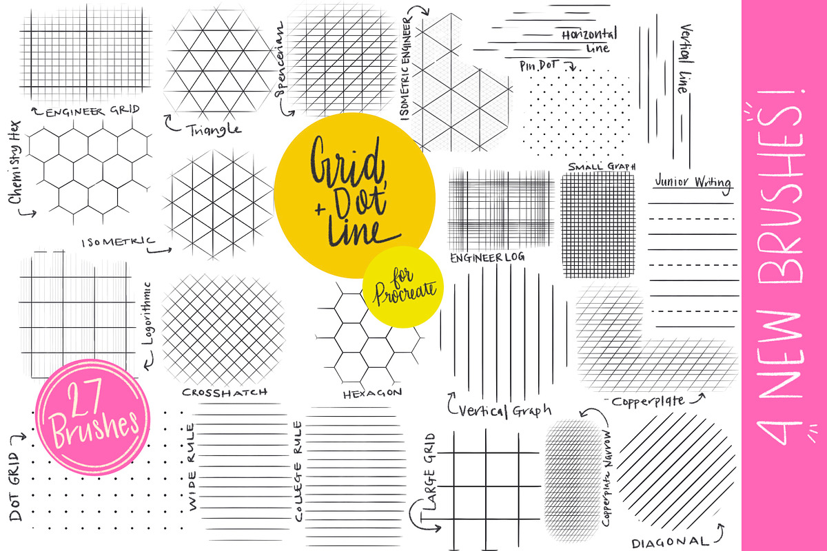Grid, Dot & Line Procreate Brush Set, a Brush Add-On by Sometimes Crafter Studio (Photo 1 of 9)