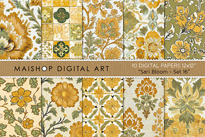 Block Print Digital Paper Set, a Pattern Graphic by Maishop
