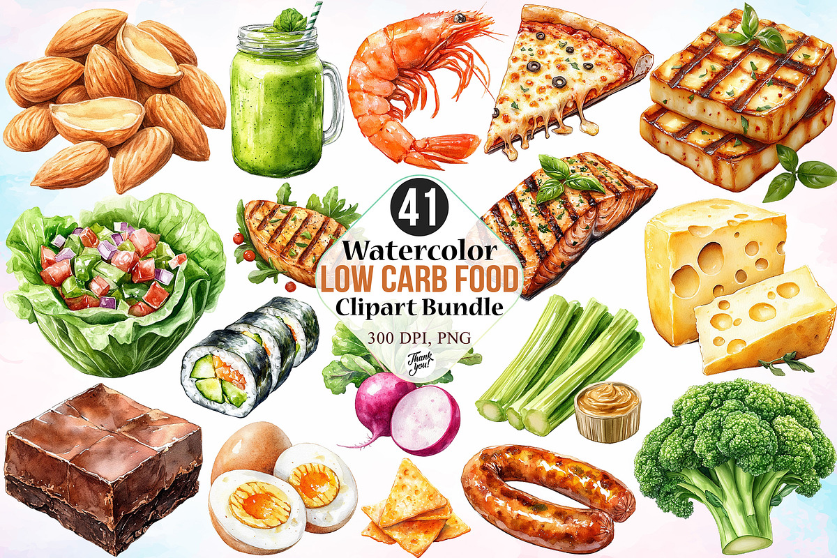Watercolor Low Carb Food Clipart PNG, a Food Illustration by Canvas Craft (Photo 1 of 4)
