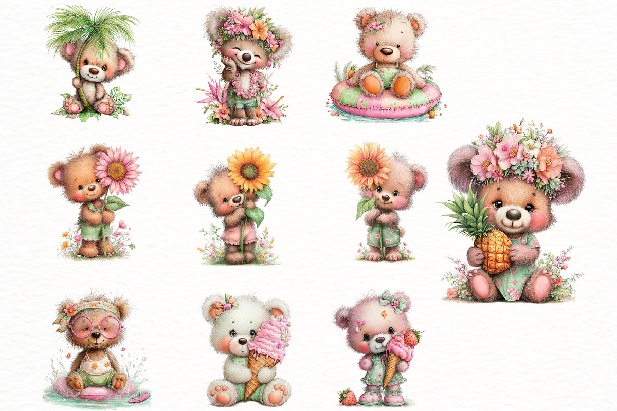 Whimsical Summer Bear Clipart, an Illustration by Designworld (Photo 5 of 8)