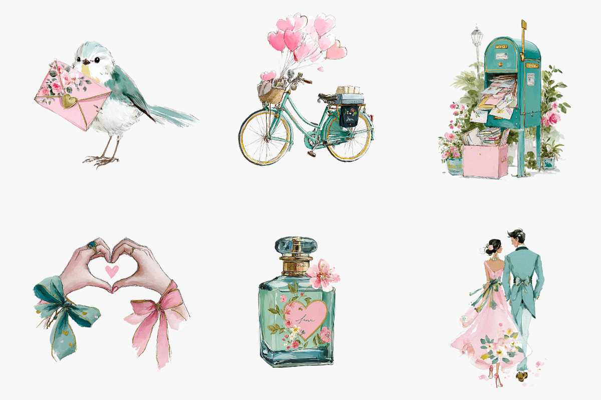 Watercolour Romantic Clipart, an Illustration by CreationArt (Photo 7 of 7)