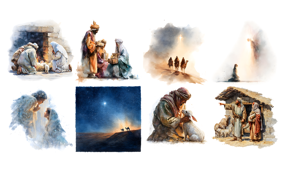 Watercolor Nativity Clipart,, a Decorative Illustration by stickermadness (Photo 4 of 5)