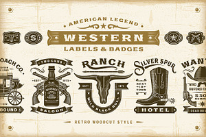 Vintage Western Labels & Badges Set