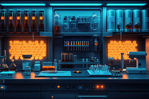 Futuristic laboratory with vibrant l, a Photo by Tanuart
