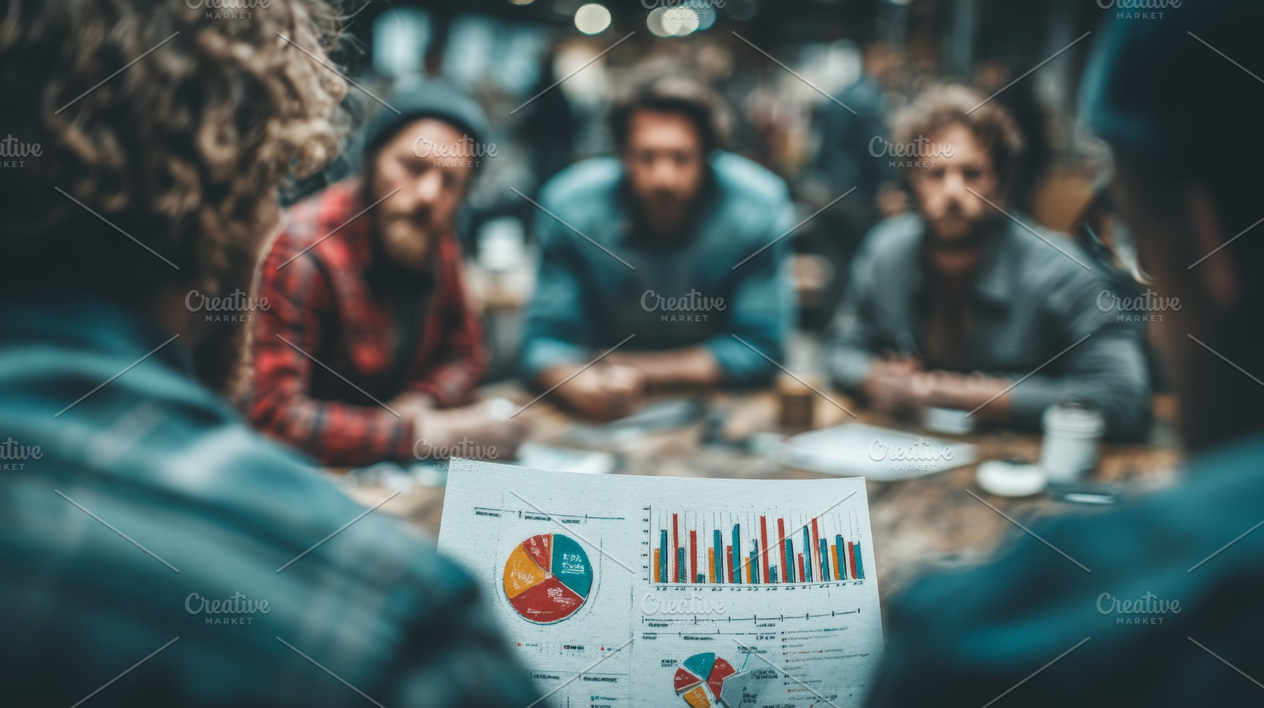 Group reviewing business charts in a collaborative and focused work environment, a Business Photo by AS photostudio