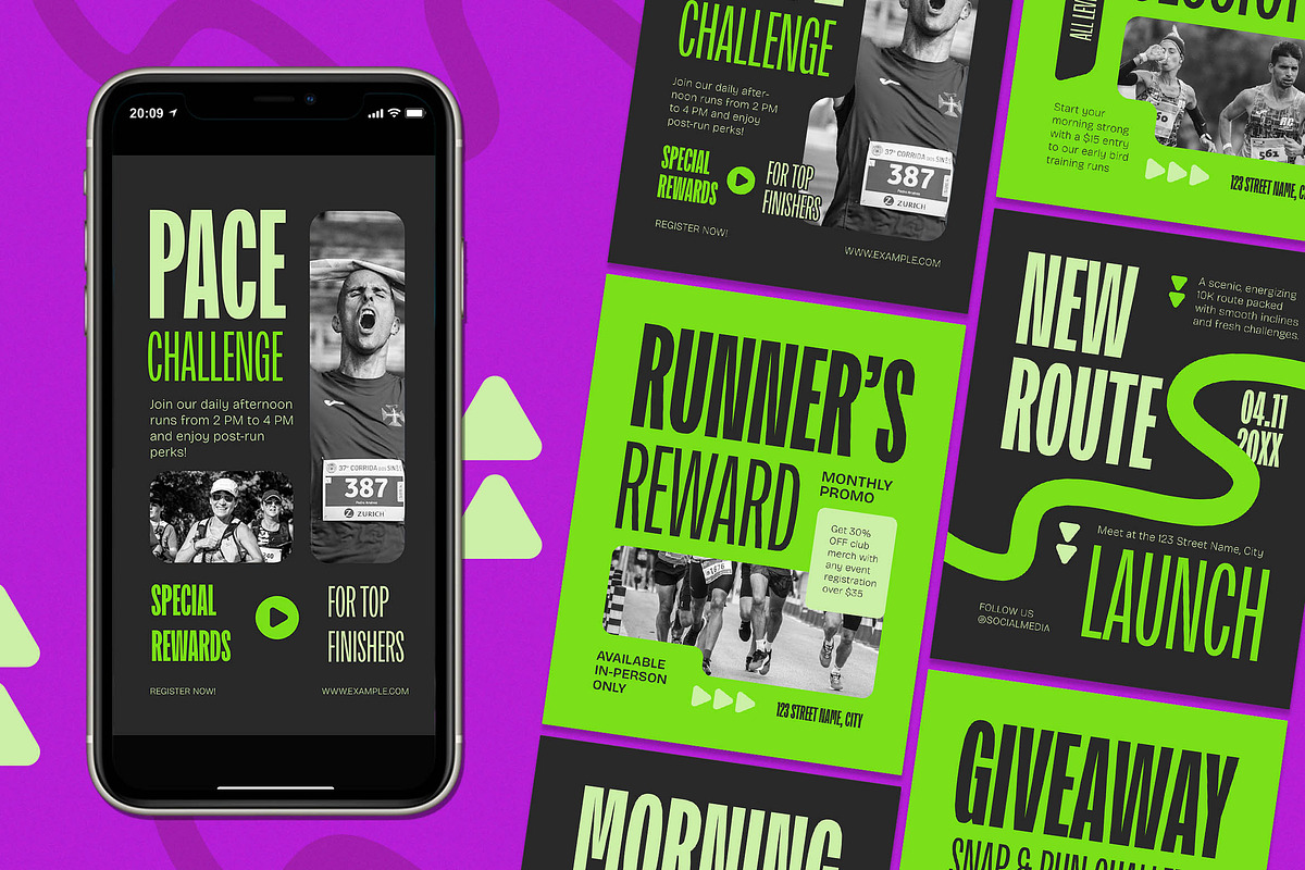 Running Club Instagram Pack, a Social Media Template by Aiyari Graphic (Photo 1 of 3)