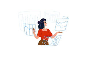 Businesswoman analyzing data with, a Finance Illustration by pikepicture