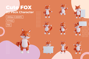 3D Pack Cute Animal Fox Illustration