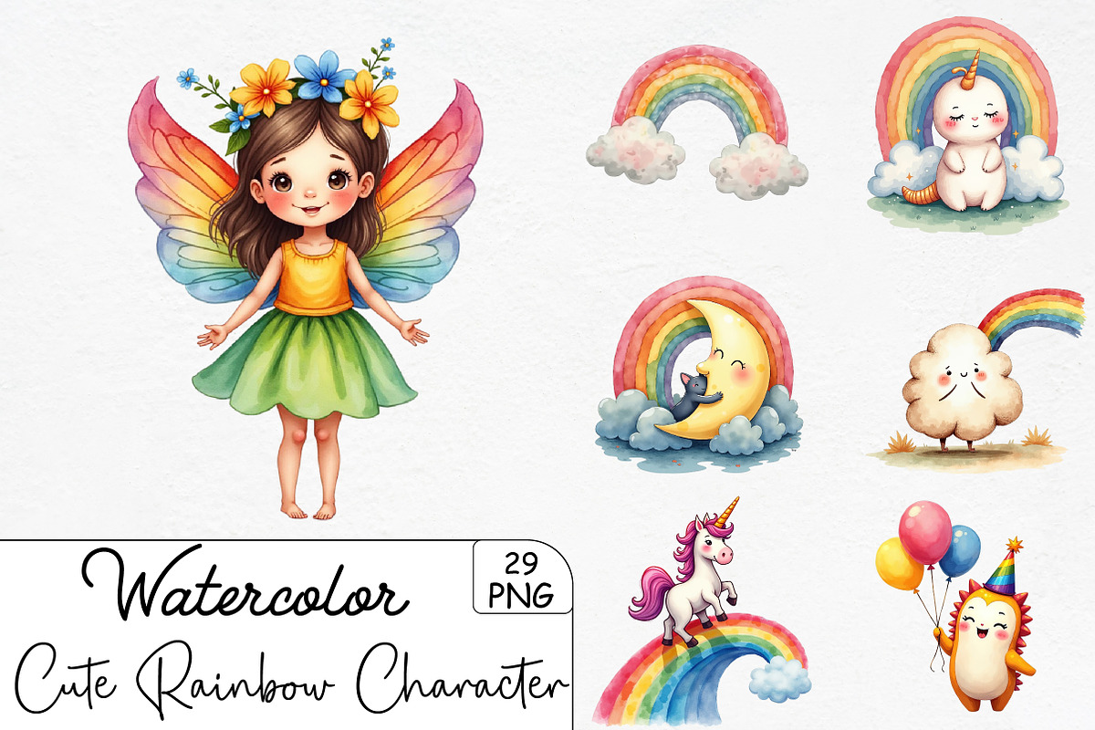 Cute Rainbow Character Clipar, an Illustration by CrexoraLab
