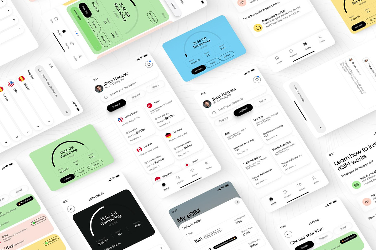 Global Esim App Product Ui Kit Dark, an UI Kit Template by Lumina_ui_ux202 (Photo 2 of 8)
