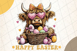 Easter Day Highland Cow PNG, an Illustration by DreamCafeArt