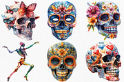 Watercolor Day of the Dead Clipart, an Illustration by Canvas Craft (Thumbnail 2 of 7)