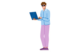 Smiling freelancer working remotely, a Person Illustration by pikepicture