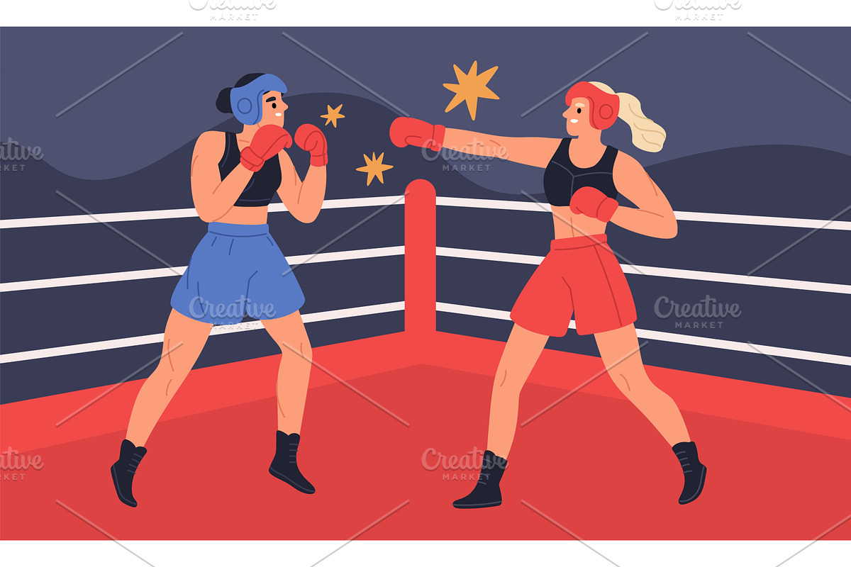 Women boxing in ring. Female fighter, a Sport Illustration by YummyBuum