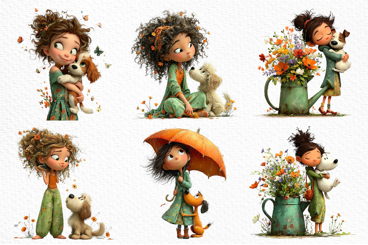 Whimsical Girl & Dog Love Clipart, a Seasonal Illustration by Craft Nest (Photo 5 of 6)