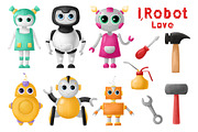 Cute robots clipart, an Object Illustration by YuNa (Thumbnail 2 of 7)