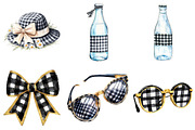 Luxury Black Gingham Summer Clipart, an Illustration by Watercolor design (Thumbnail 3 of 12)