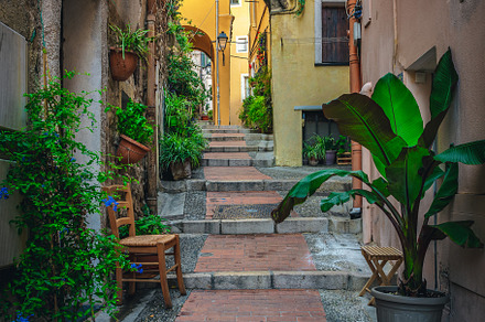 Old colorful houses in Menton, an Architecture Photo by Alpine Dreams