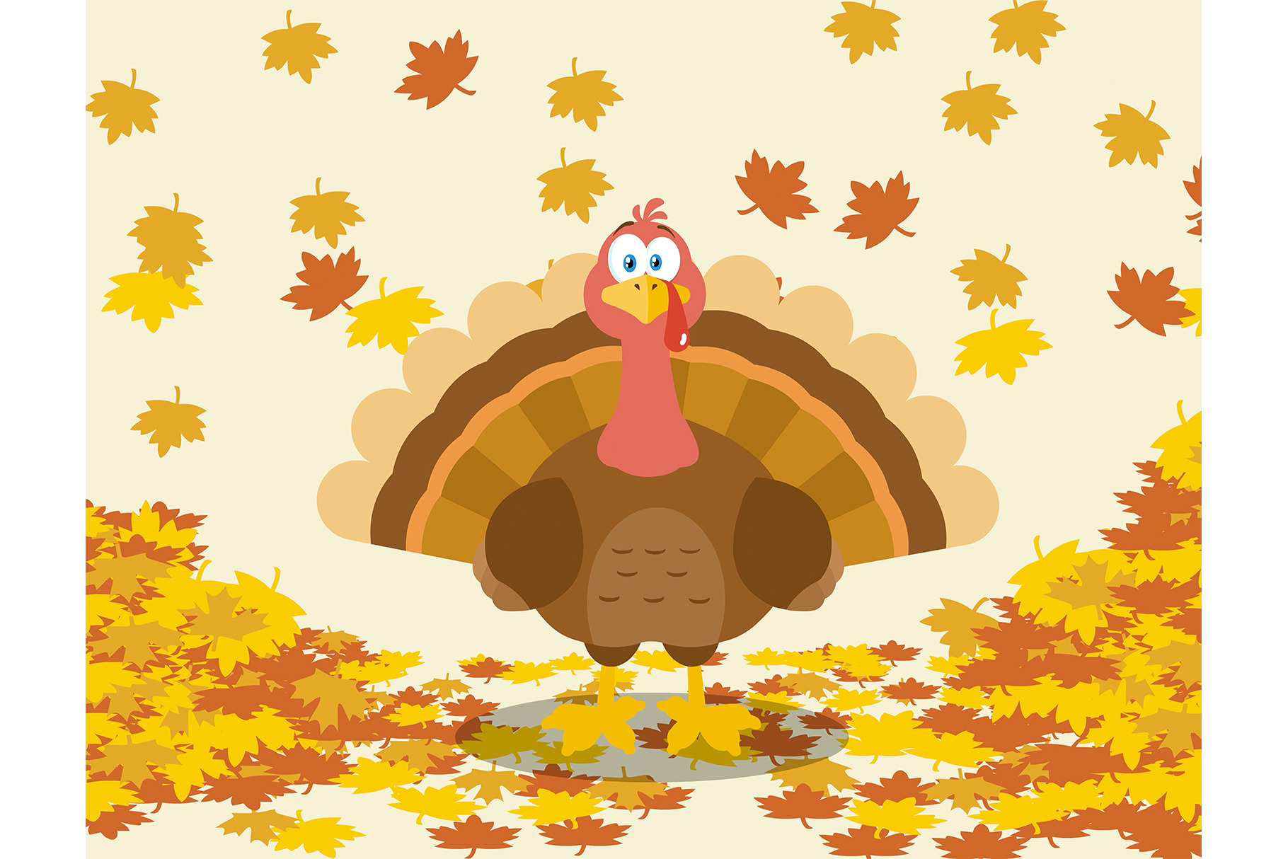 Turkey With Autumn Leaves, an Animal Illustration by HitToon