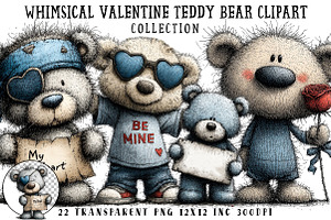 Whimsical Valentine Teddy Bear Clipa, an Illustration by OK Design