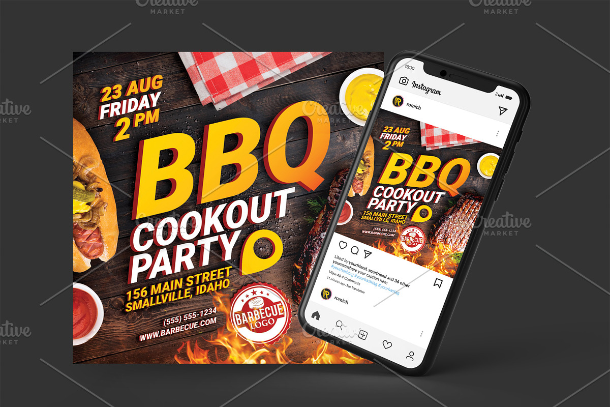 BBQ Cookout Party Flyer, a Flyer Template by CREATIVE DUDE (Photo 2 of 3)