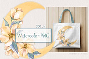 Watercolor Floral Moon PNG, a Decorative Illustration by Gribanessa (Thumbnail 1 of 2)