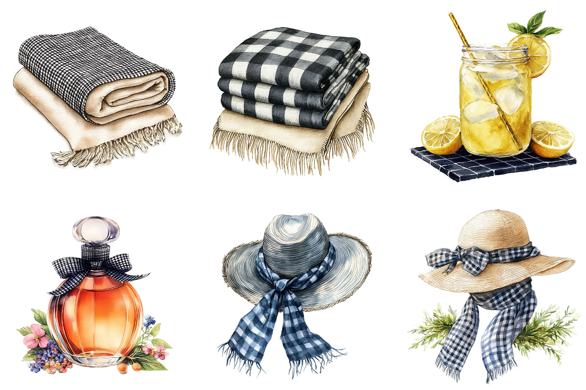 Luxury Black Gingham Summer Clipart, an Illustration by DreamArtGraphic (Photo 4 of 4)