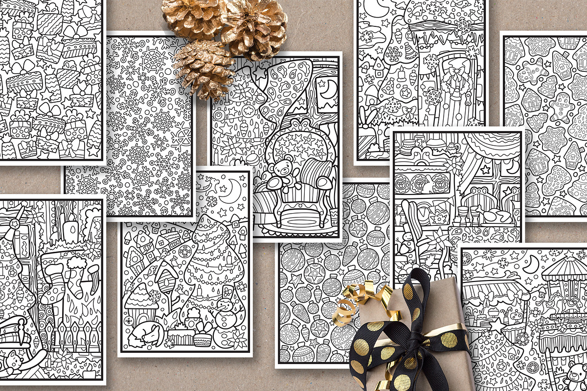 Merry Christmas Coloring Pages A4, a Texture Illustration by RabbitAndPencil (Photo 3 of 6)