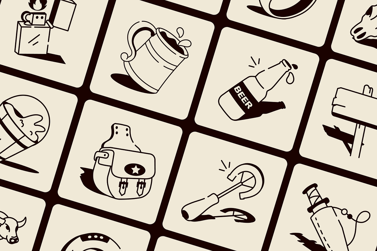 Cowboy Drawing Illustration Set, an Outline Icon by Vectors Market (Photo 5 of 8)