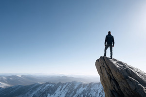Lone hiker standing triumphantly on, a Sports & Recreation Photo by MistyDay