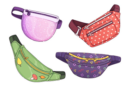 Fanny pack cartoon set., an Object Illustration by art PVP - market