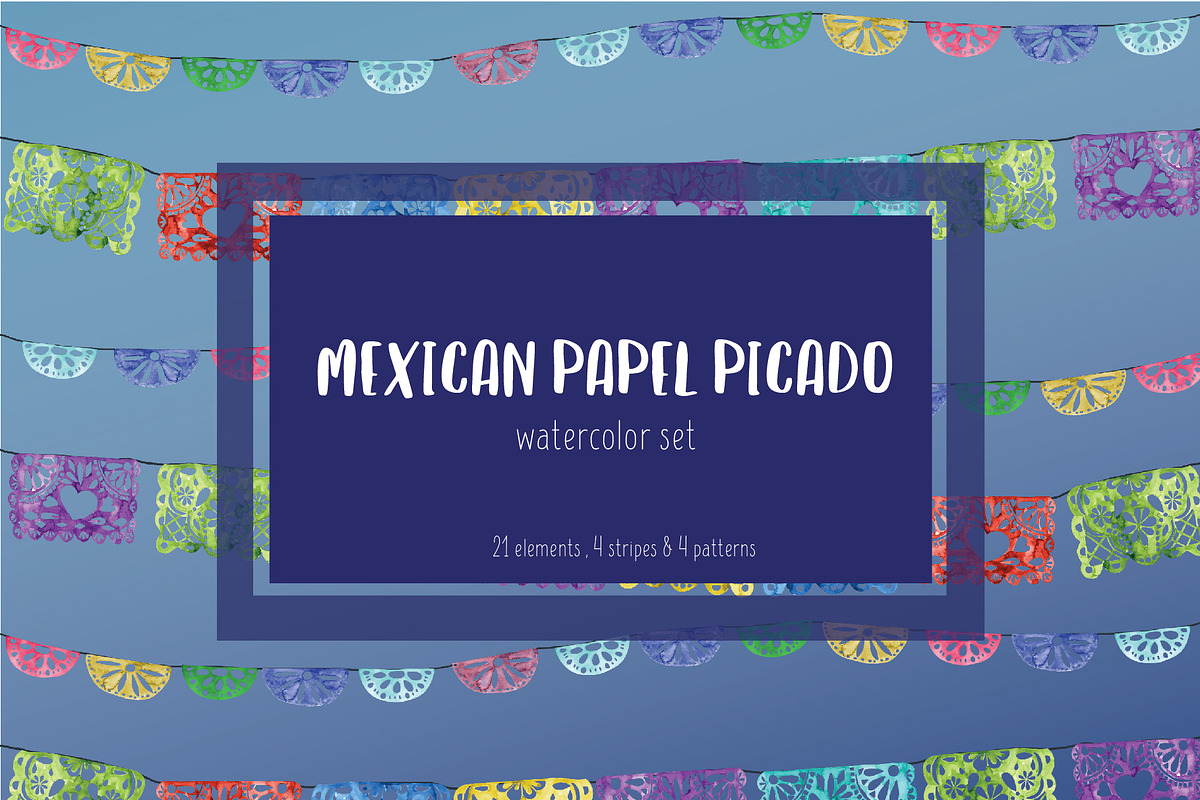 watercolor Mexican papel picado, a Decorative Illustration by monicavera22 (Photo 1 of 5)