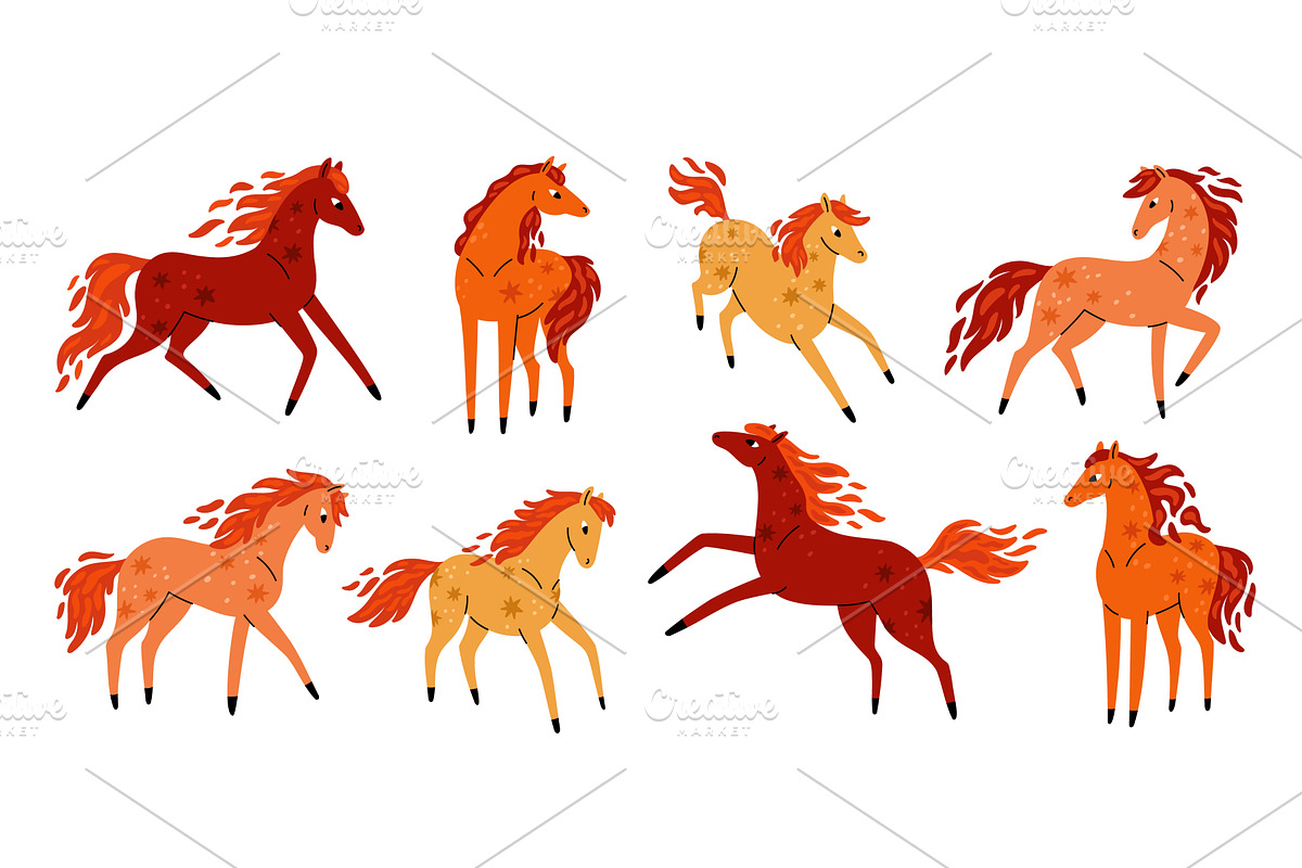 Funny horses. Cartoon cute steeds, an Animal Illustration by YummyBuum