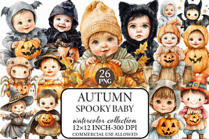 Autumn Spooky Cute Baby Clipart, an Illustration by Libby Wishes