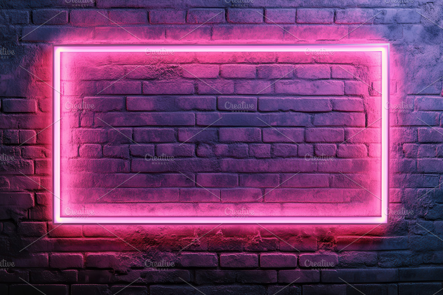 Pink Neon Frame on Brick Wall Backgr, a Background Photo by Pixeness Studio