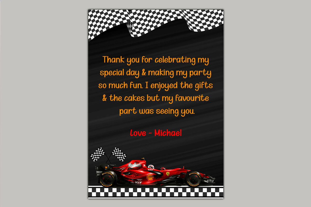 Racing Car Birthday Invitation Card, an Invitation Template by Visual Designs (Photo 3 of 3)