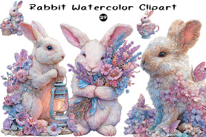 Rabbit Watercolor Clipart, a Seasonal Illustration by CreationArt