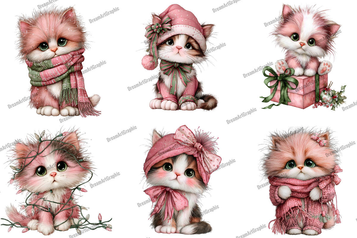 Cute Christmas Cat Clipart, an Illustration by DreamArtGraphic (Photo 2 of 5)