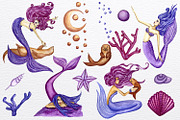 Watercolor beautiful mermaid clipart, an Animal Illustration by Fresh art by Larysa (Thumbnail 2 of 6)