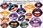 Watercolor Halloween Lips Clipart, a Seasonal Illustration by CitraGraphics (Thumbnail 1 of 7)