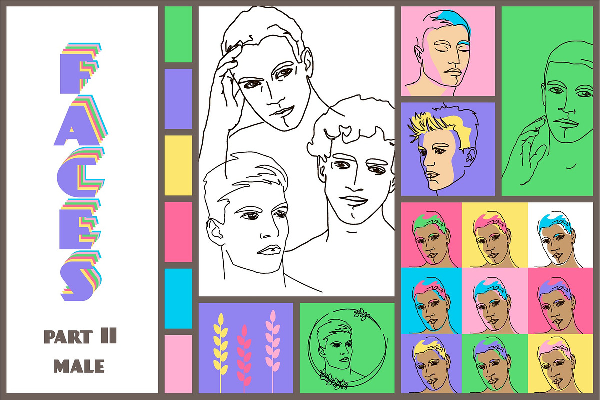 Male Face Line Art Portraits, a Person Illustration by statica (Photo 1 of 11)