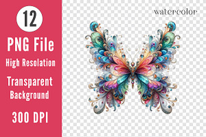 Watercolor Magical Butterfly Clipart